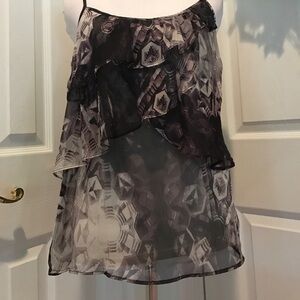 Black, gray and white ruffled, fully lined top
